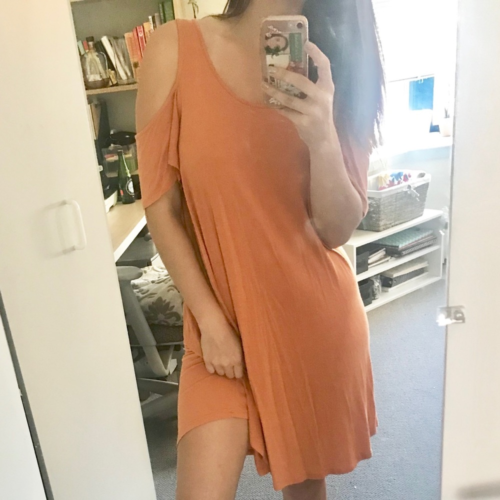 Comfy Orange Shoulder Baring Beach Dress